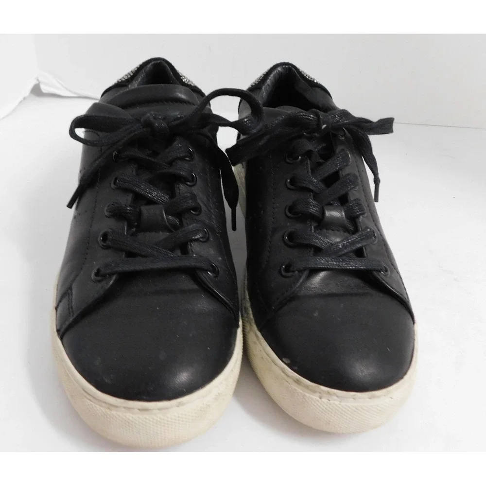Lola Cruz Anthropologie Rhinestone Wink Smiley Face Black Leather Sneakers sz 38
